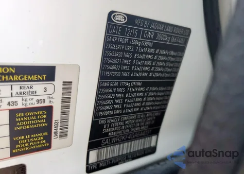 2016 Land Range Rover Hse Diesel из США, поврежденный, VIN SALWR2KF4GA644031